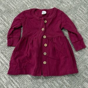 Charming Burgundy Kids Casual Dress with Button Details